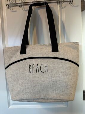 Rae Dunn Beige Canvas Tote with Black Trim